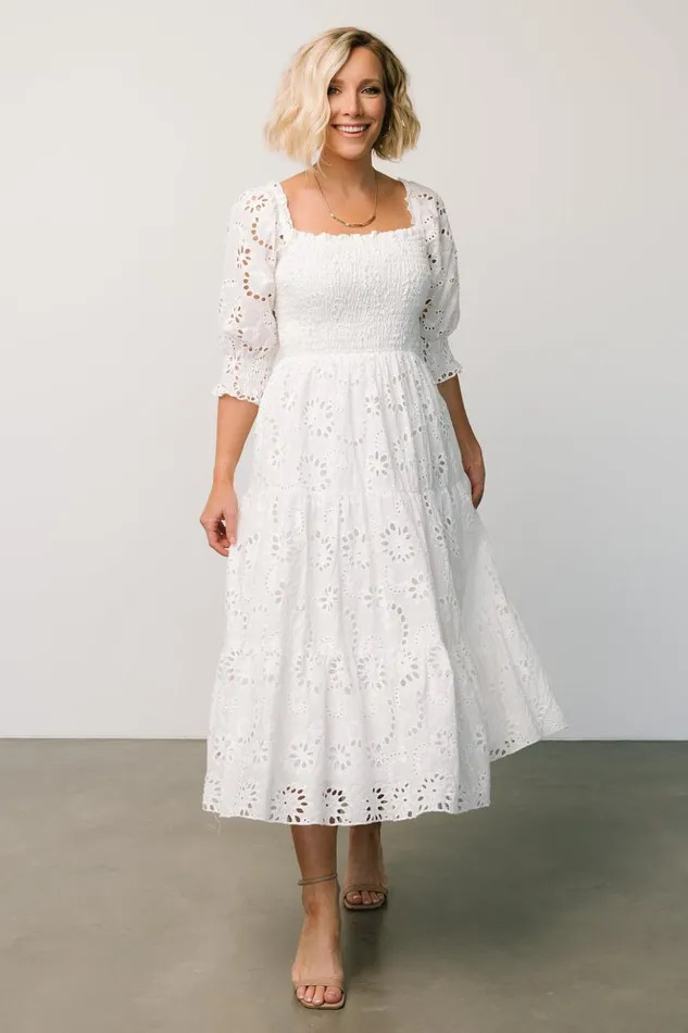 Baltic Born Midi Dresses Ella Eyelet Midi Dress White 8211 Women Baltic Born Midi Dresses Ella Eyelet Midi Dress White 8211 Women