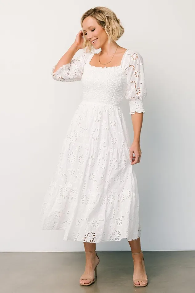 Baltic Born Midi Dresses Ella Eyelet Midi Dress White 8211 Women Baltic Born Midi Dresses Ella Eyelet Midi Dress White 8211 Women