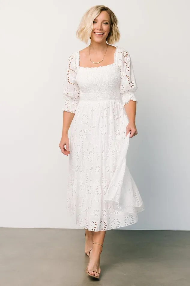 Baltic Born Midi Dresses Ella Eyelet Midi Dress White 8211 Women Baltic Born Midi Dresses Ella Eyelet Midi Dress White 8211 Women