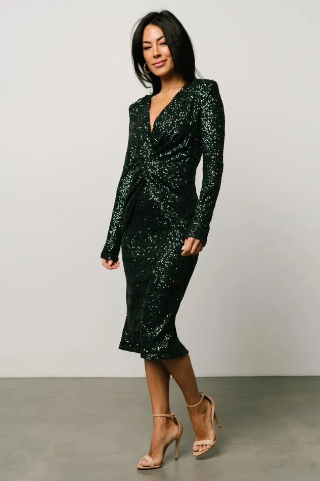 Baltic Born Midi Dresses Estrella Sequin Midi Dress Dark Green 8211 Women