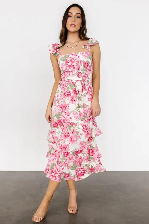 Baltic Born Midi Dresses Guayana Ruffle Midi Dress Pink Ivory 8211 Women