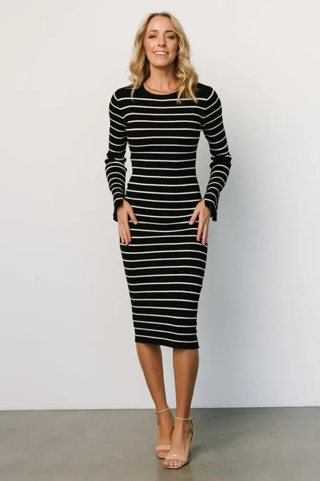 Baltic Born Midi Dresses Iggy Sweater Dress Black Ivory 8211 Women Baltic Born Midi Dresses Iggy Sweater Dress Black Ivory 8211 Women