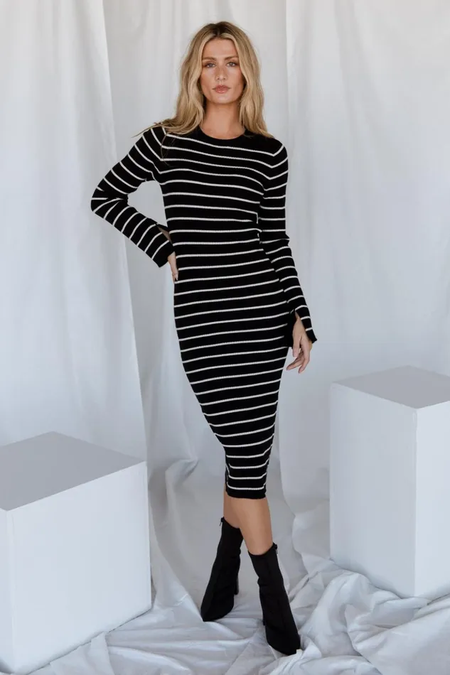 Baltic Born Midi Dresses Iggy Sweater Dress Black Ivory 8211 Women Baltic Born Midi Dresses Iggy Sweater Dress Black Ivory 8211 Women