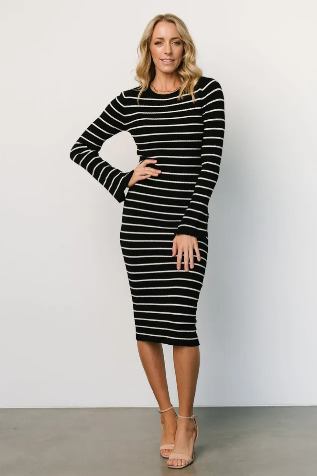Baltic Born Midi Dresses Iggy Sweater Dress Black Ivory 8211 Women Baltic Born Midi Dresses Iggy Sweater Dress Black Ivory 8211 Women