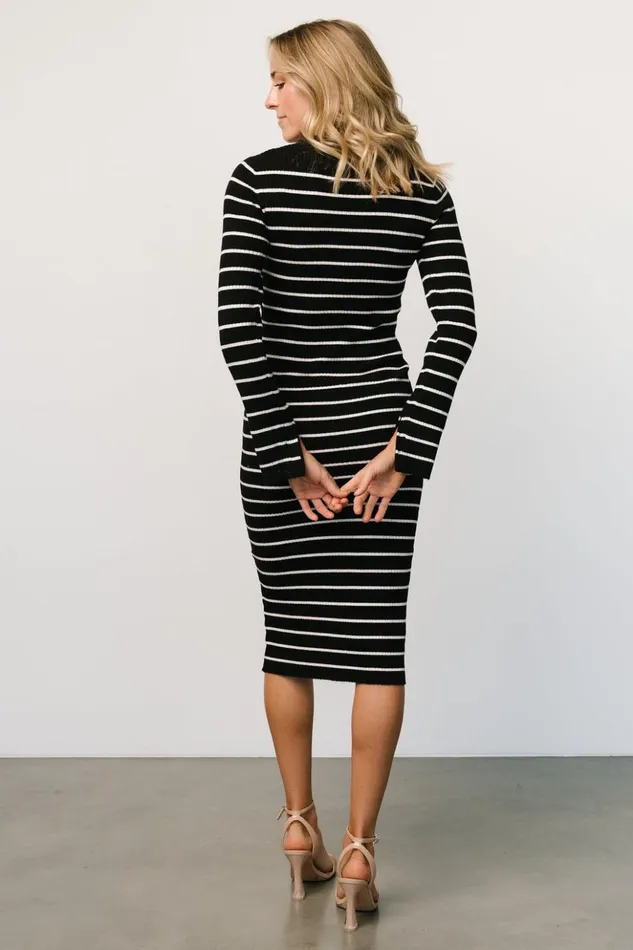 Baltic Born Midi Dresses Iggy Sweater Dress Black Ivory 8211 Women Baltic Born Midi Dresses Iggy Sweater Dress Black Ivory 8211 Women