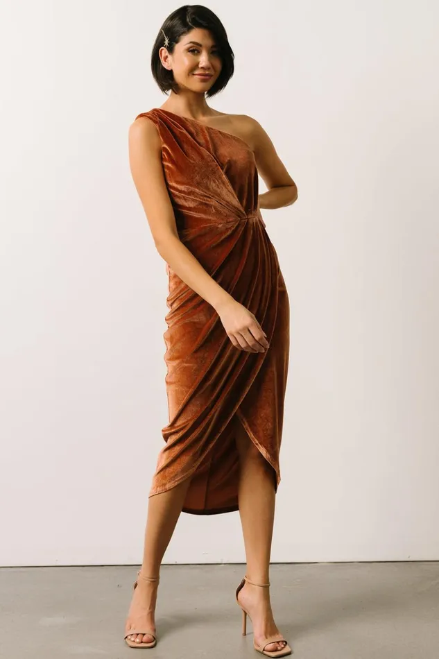 Baltic Born Midi Dresses Kourtney Velvet One Shoulder Midi Dress Spice 8211 Women Baltic Born Midi Dresses Kourtney Velvet One Shoulder Midi Dress Spice 8211 Women
