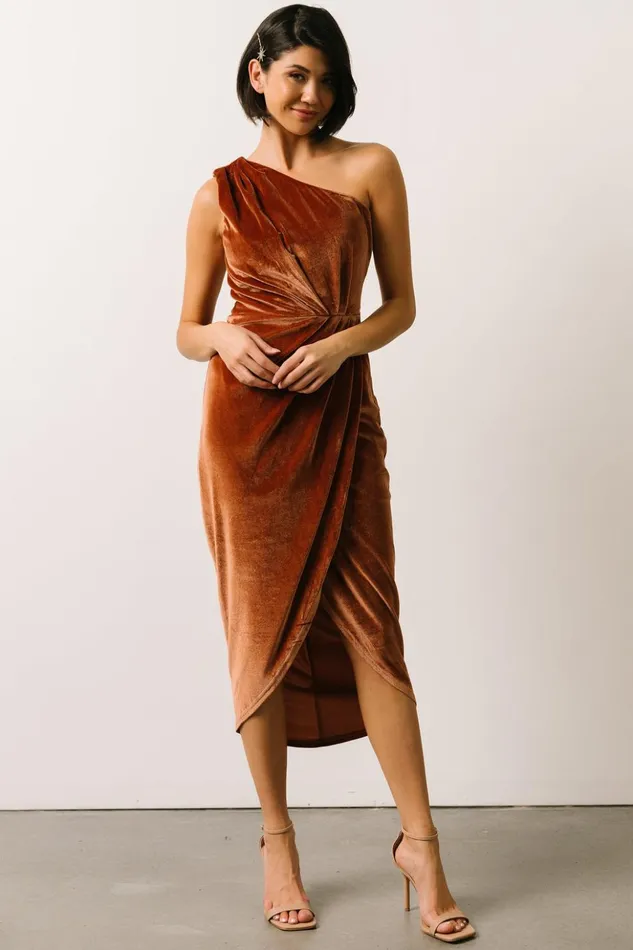 Baltic Born Midi Dresses Kourtney Velvet One Shoulder Midi Dress Spice 8211 Women Baltic Born Midi Dresses Kourtney Velvet One Shoulder Midi Dress Spice 8211 Women
