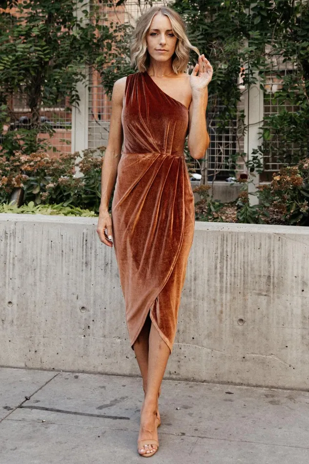 Baltic Born Midi Dresses Kourtney Velvet One Shoulder Midi Dress Spice 8211 Women Baltic Born Midi Dresses Kourtney Velvet One Shoulder Midi Dress Spice 8211 Women