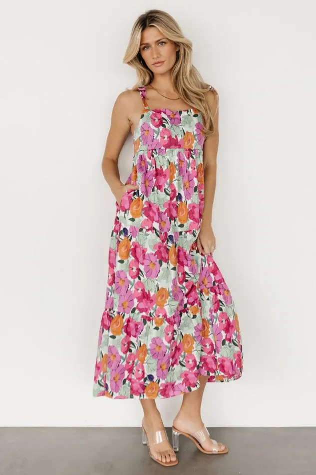 Baltic Born Midi Dresses Lakewood Tie Dress Pink Multi 8211 Women Baltic Born Midi Dresses Lakewood Tie Dress Pink Multi 8211 Women