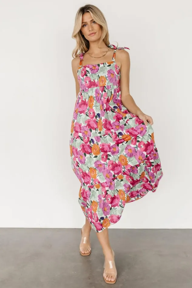 Baltic Born Midi Dresses Lakewood Tie Dress Pink Multi 8211 Women Baltic Born Midi Dresses Lakewood Tie Dress Pink Multi 8211 Women