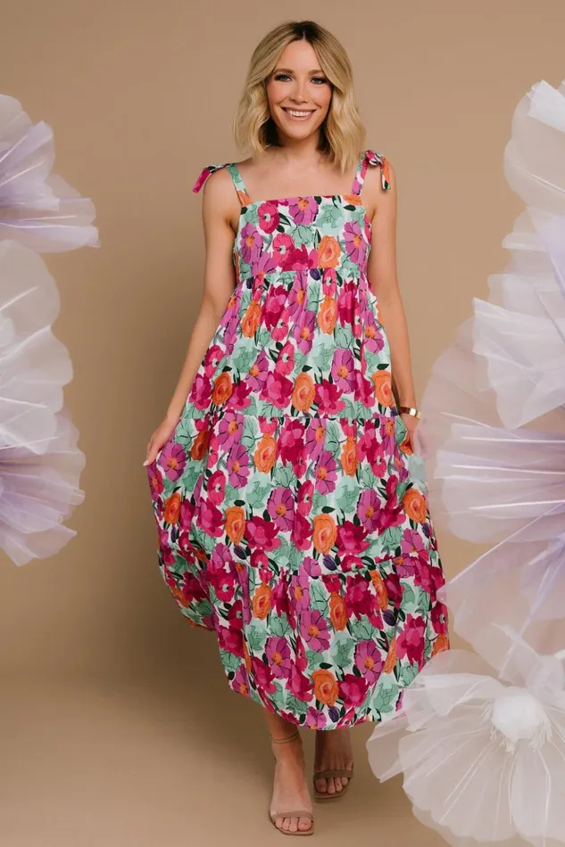 Baltic Born Midi Dresses Lakewood Tie Dress Pink Multi 8211 Women Baltic Born Midi Dresses Lakewood Tie Dress Pink Multi 8211 Women