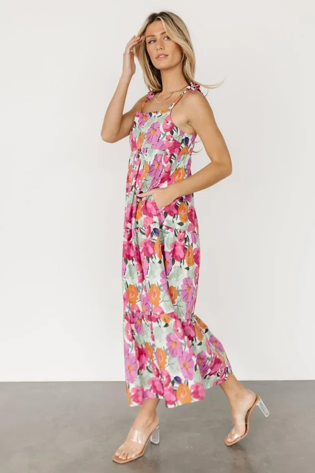 Baltic Born Midi Dresses Lakewood Tie Dress Pink Multi 8211 Women Baltic Born Midi Dresses Lakewood Tie Dress Pink Multi 8211 Women