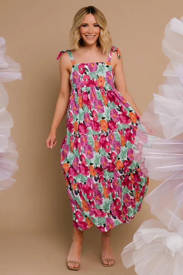 Baltic Born Midi Dresses Lakewood Tie Dress Pink Multi 8211 Women Baltic Born Midi Dresses Lakewood Tie Dress Pink Multi 8211 Women