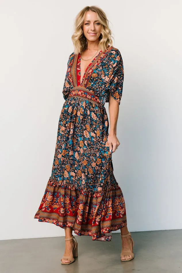 Baltic Born Midi Dresses Leeanne Midi Dress Navy Multi Floral 8211 Women Baltic Born Midi Dresses Leeanne Midi Dress Navy Multi Floral 8211 Women