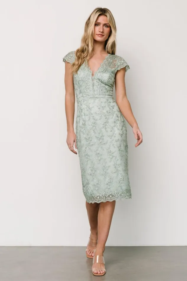 Baltic Born Midi Dresses Oriana Embossed Shimmer Midi Dress Sage 8211 Women
