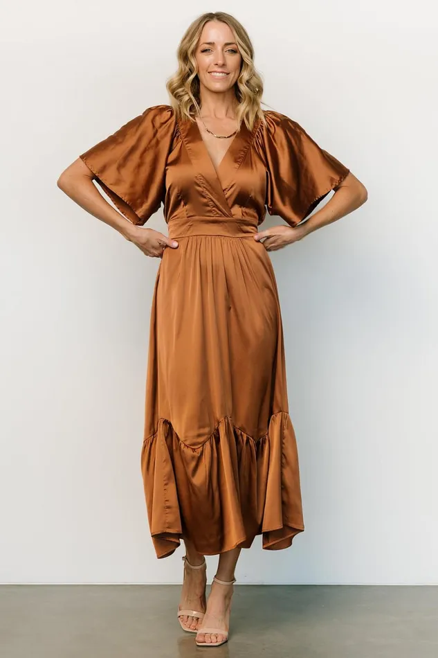Baltic Born Midi Dresses Pasadena Satin Dress Copper 8211 Women