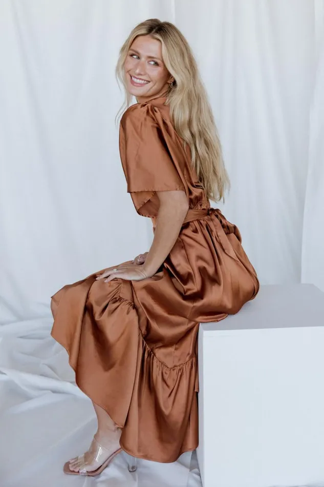 Baltic Born Midi Dresses Pasadena Satin Dress Copper 8211 Women Baltic Born Midi Dresses Pasadena Satin Dress Copper 8211 Women