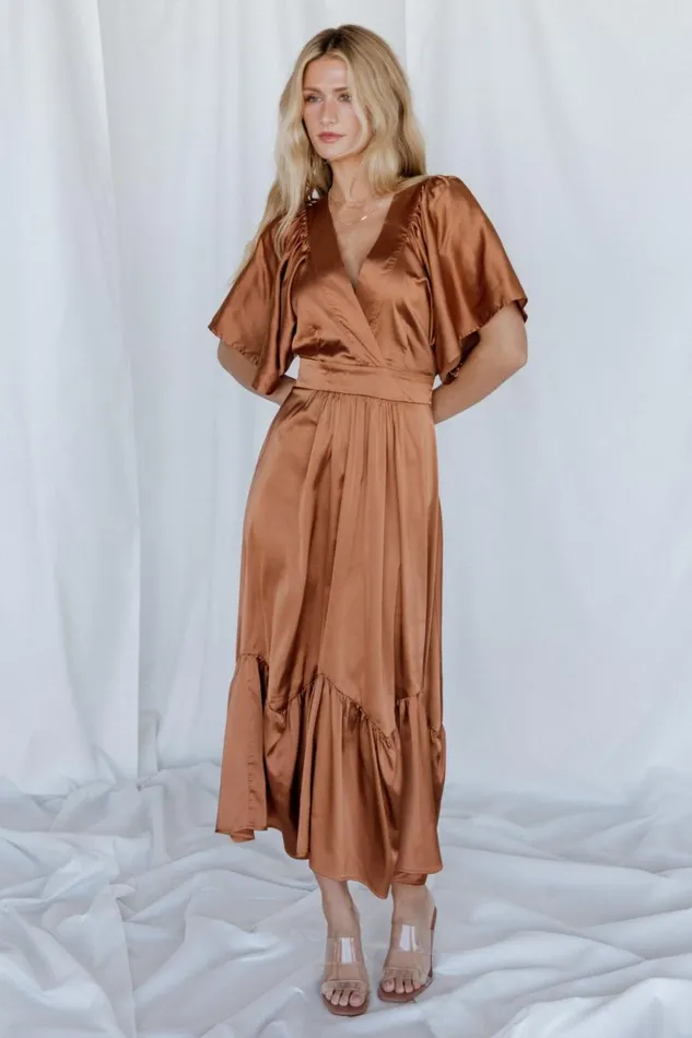 Baltic Born Midi Dresses Pasadena Satin Dress Copper 8211 Women Baltic Born Midi Dresses Pasadena Satin Dress Copper 8211 Women