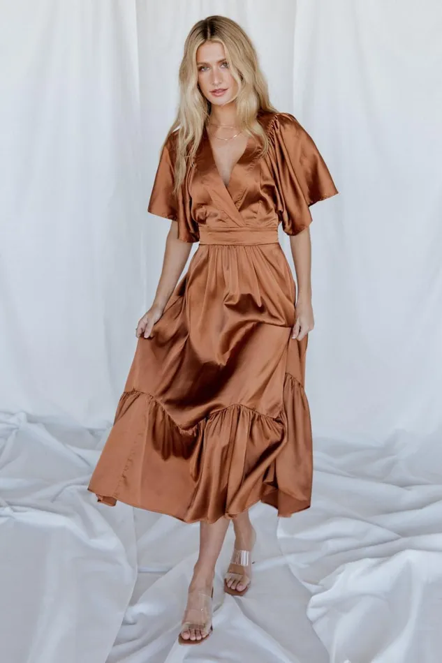 Baltic Born Midi Dresses Pasadena Satin Dress Copper 8211 Women Baltic Born Midi Dresses Pasadena Satin Dress Copper 8211 Women