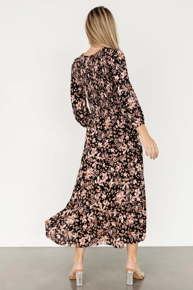 Baltic Born Midi Dresses Rochelle Smocked Midi Dress Black Multi Floral 8211 Women Baltic Born Midi Dresses Rochelle Smocked Midi Dress Black Multi Floral 8211 Women