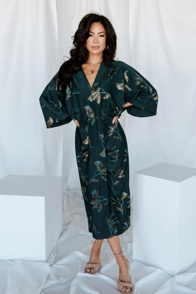 Baltic Born Midi Dresses Shaneen Ruched Midi Dress Jade Floral Shimmer 8211 Women Baltic Born Midi Dresses Shaneen Ruched Midi Dress Jade Floral Shimmer 8211 Women