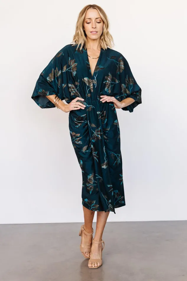 Baltic Born Midi Dresses Shaneen Ruched Midi Dress Jade Floral Shimmer 8211 Women Baltic Born Midi Dresses Shaneen Ruched Midi Dress Jade Floral Shimmer 8211 Women