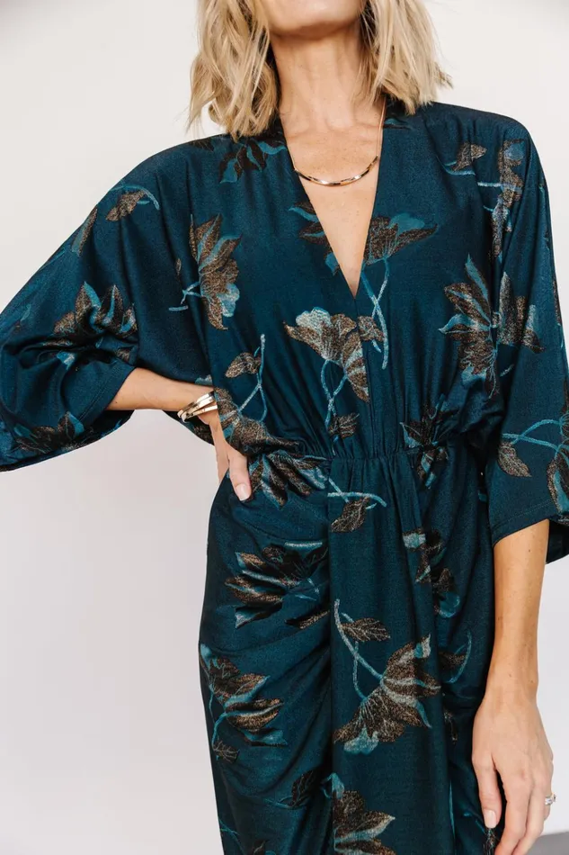 Baltic Born Midi Dresses Shaneen Ruched Midi Dress Jade Floral Shimmer 8211 Women Baltic Born Midi Dresses Shaneen Ruched Midi Dress Jade Floral Shimmer 8211 Women