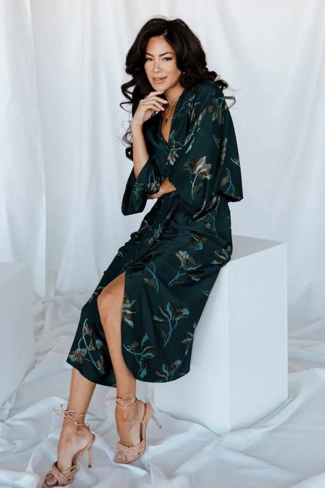 Baltic Born Midi Dresses Shaneen Ruched Midi Dress Jade Floral Shimmer 8211 Women Baltic Born Midi Dresses Shaneen Ruched Midi Dress Jade Floral Shimmer 8211 Women