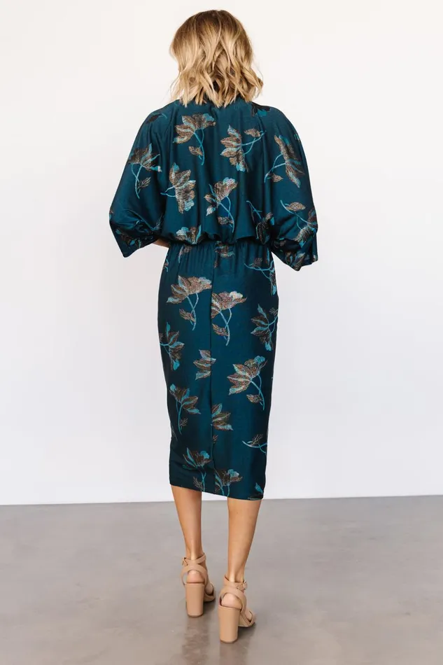 Baltic Born Midi Dresses Shaneen Ruched Midi Dress Jade Floral Shimmer 8211 Women Baltic Born Midi Dresses Shaneen Ruched Midi Dress Jade Floral Shimmer 8211 Women