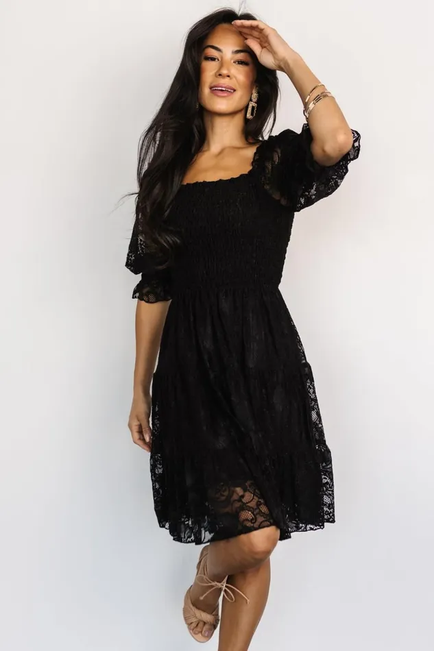 Baltic Born Midi Dresses Tate Smocked Lace Short Dress Black 8211 Women Baltic Born Midi Dresses Tate Smocked Lace Short Dress Black 8211 Women