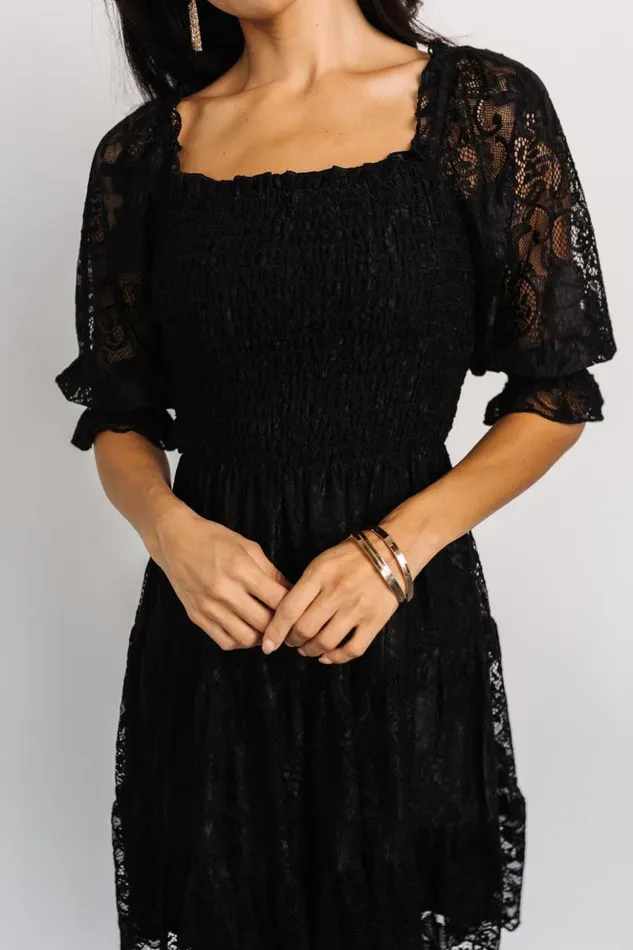 Baltic Born Midi Dresses Tate Smocked Lace Short Dress Black 8211 Women Baltic Born Midi Dresses Tate Smocked Lace Short Dress Black 8211 Women