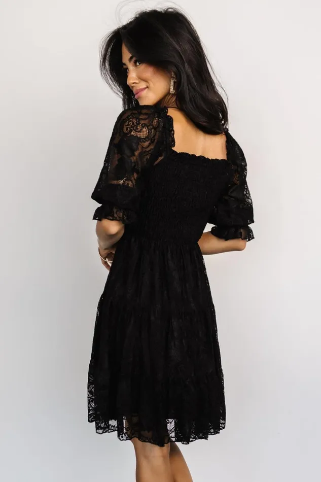 Baltic Born Midi Dresses Tate Smocked Lace Short Dress Black 8211 Women Baltic Born Midi Dresses Tate Smocked Lace Short Dress Black 8211 Women