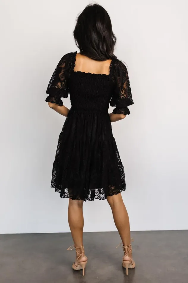 Baltic Born Midi Dresses Tate Smocked Lace Short Dress Black 8211 Women Baltic Born Midi Dresses Tate Smocked Lace Short Dress Black 8211 Women