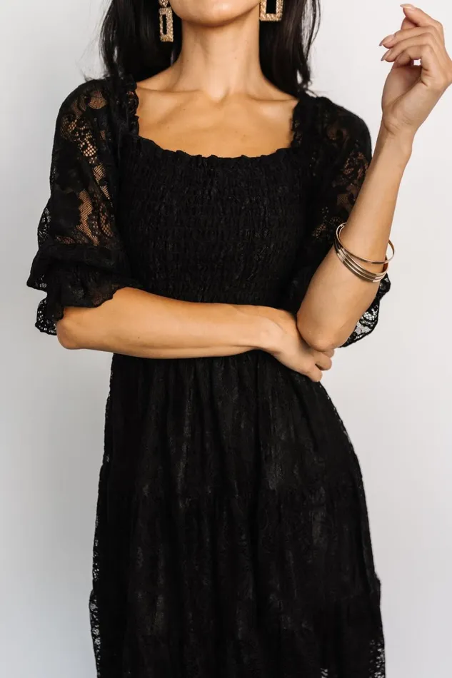 Baltic Born Midi Dresses Tate Smocked Lace Short Dress Black 8211 Women Baltic Born Midi Dresses Tate Smocked Lace Short Dress Black 8211 Women