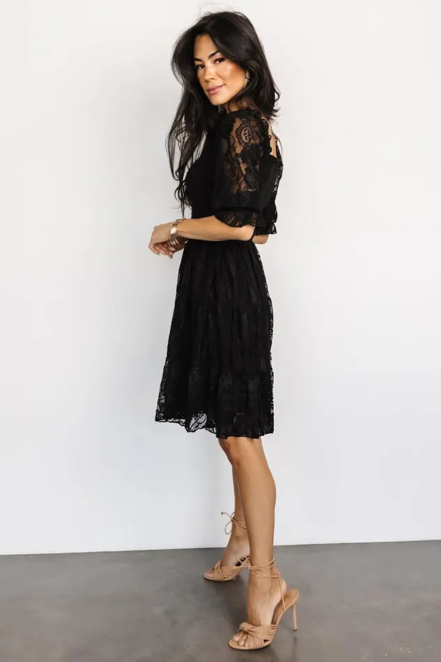 Baltic Born Midi Dresses Tate Smocked Lace Short Dress Black 8211 Women Baltic Born Midi Dresses Tate Smocked Lace Short Dress Black 8211 Women