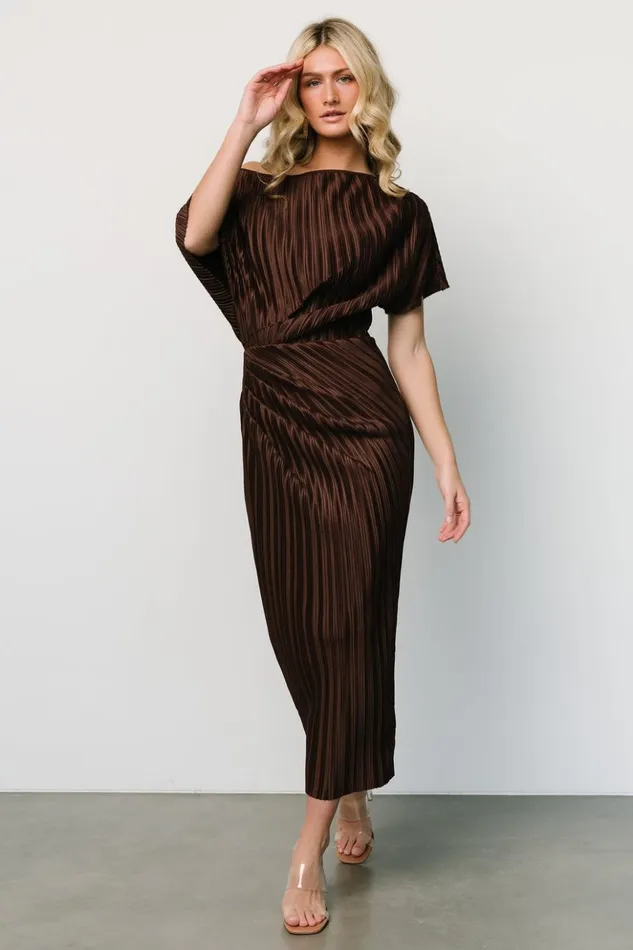 Baltic Born Midi Dresses Winslow Pleated Midi Dress Dark Brown 8211 Women