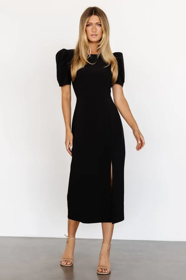 Baltic Born Midi Dresses Younge Puff Sleeve Midi Dress Black 8211 Women