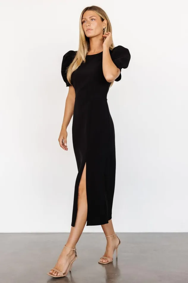 Baltic Born Midi Dresses Younge Puff Sleeve Midi Dress Black 8211 Women Baltic Born Midi Dresses Younge Puff Sleeve Midi Dress Black 8211 Women