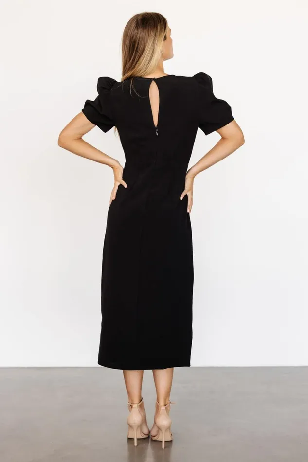 Baltic Born Midi Dresses Younge Puff Sleeve Midi Dress Black 8211 Women Baltic Born Midi Dresses Younge Puff Sleeve Midi Dress Black 8211 Women