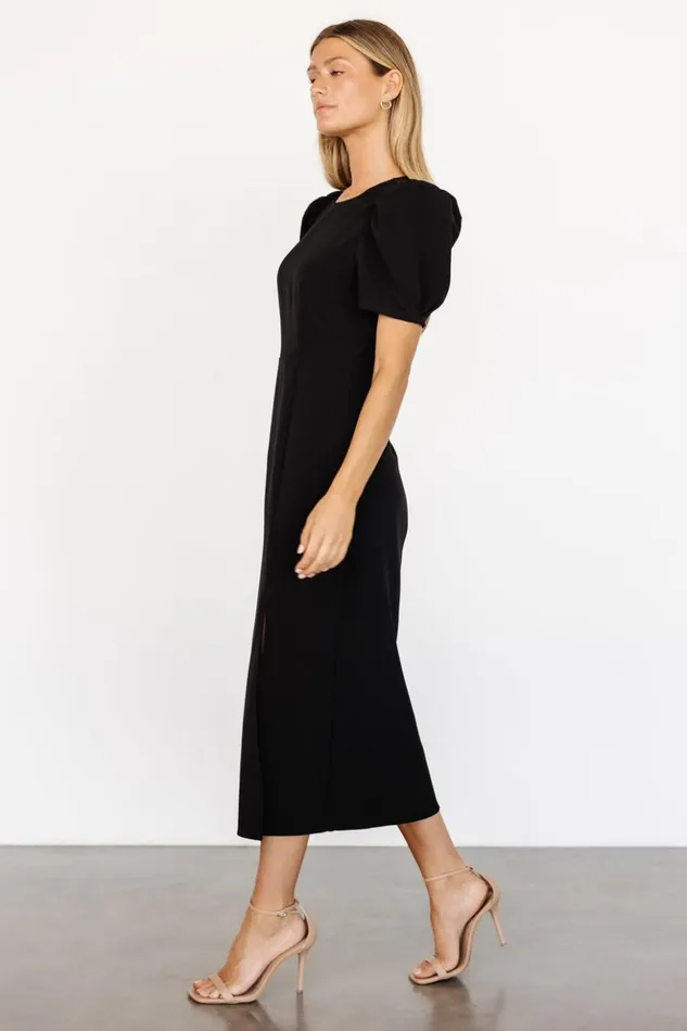Baltic Born Midi Dresses Younge Puff Sleeve Midi Dress Black 8211 Women Baltic Born Midi Dresses Younge Puff Sleeve Midi Dress Black 8211 Women