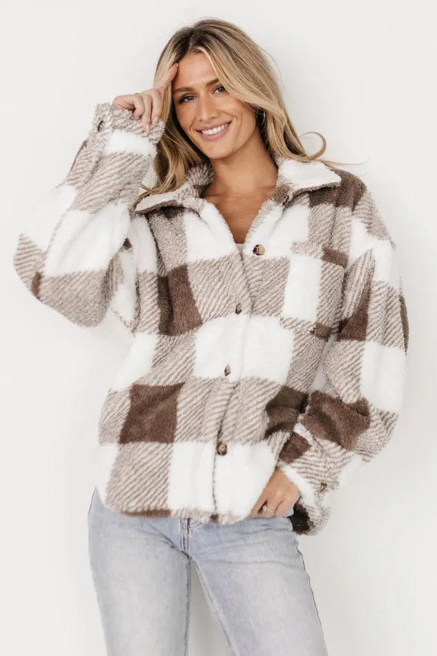 Baltic Born Outerwear Bismarck Fleece Shacket Mocha White 8211 Women