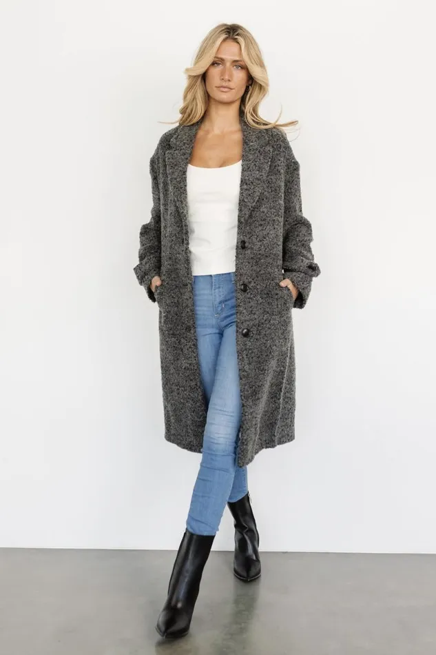 Baltic Born Outerwear Burke Boucle Coat Charcoal 8211 Women
