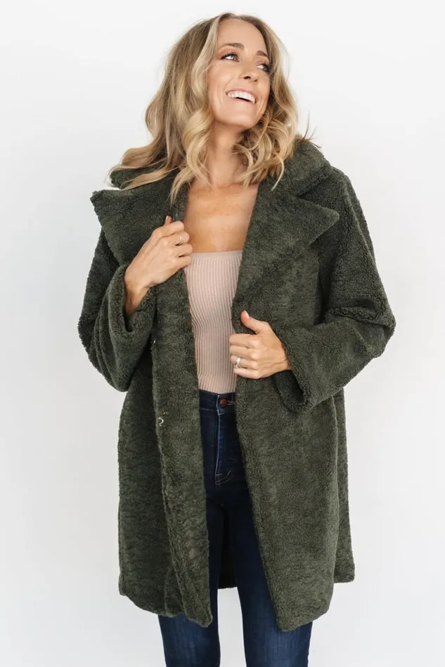 Baltic Born Outerwear Damien Sherpa Coat Dark Green 8211 Women
