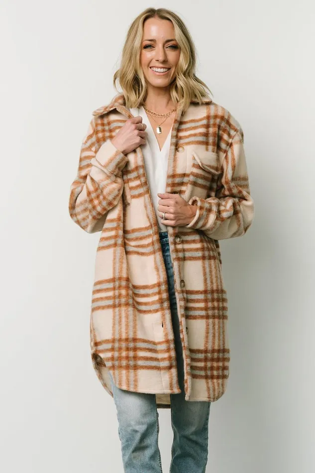 Baltic Born Outerwear Durango Plaid Shacket Oatmeal Mocha 8211 Women