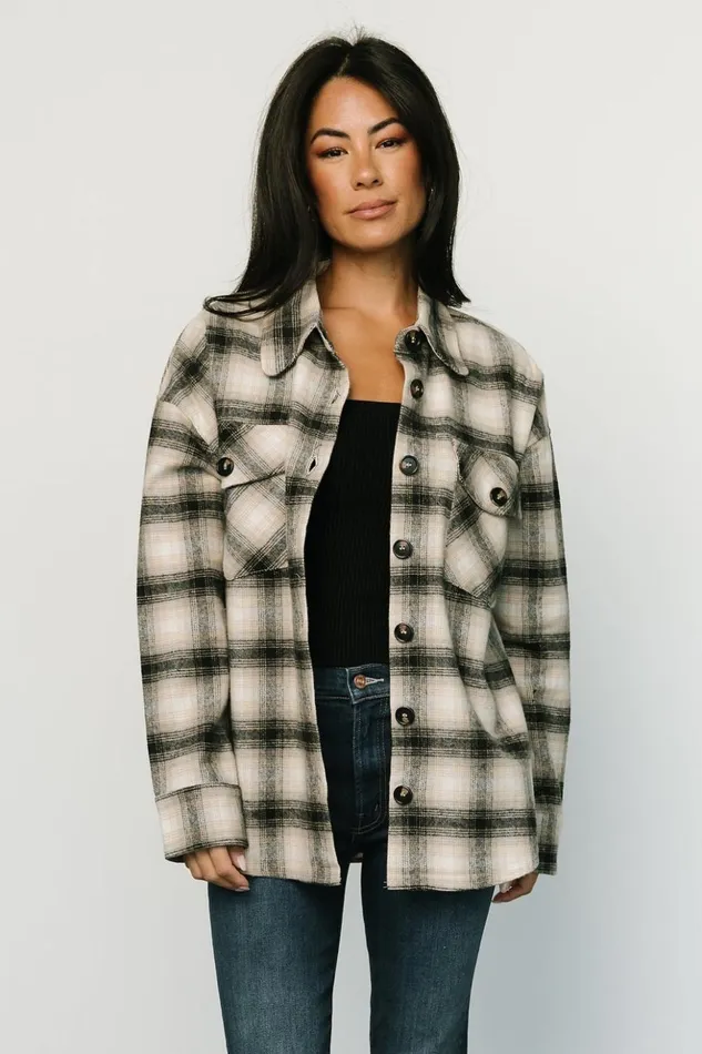 Baltic Born Outerwear Lanier Plaid Shacket Taupe Multi 8211 Women