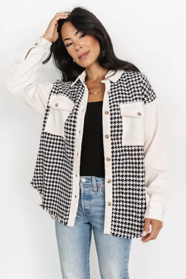 Baltic Born Outerwear Montreal Houndstooth Shacket Ivory Black 8211 Women