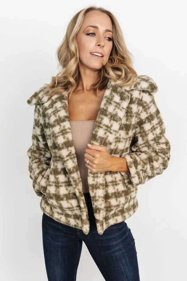Baltic Born Outerwear Ridge Teddy Coat Olive Ivory 8211 Women