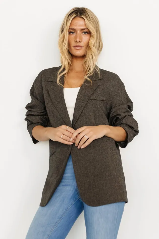 Baltic Born Outerwear Thorpe Oversized Blazer Charcoal 8211 Women