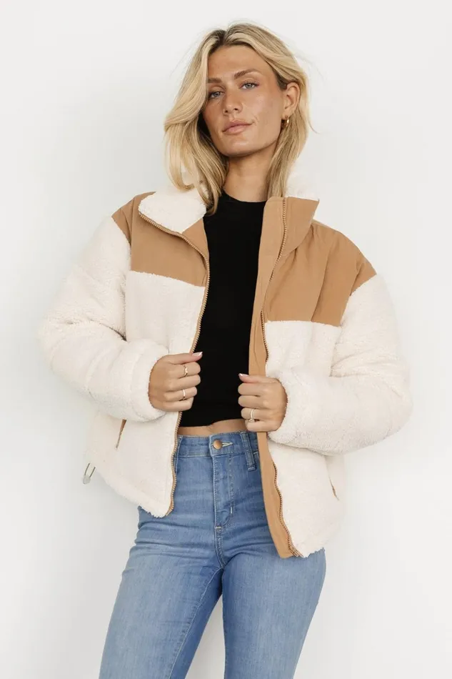 Baltic Born Outerwear Weekender Sherpa Puffer Jacket Cream Camel 8211 Women
