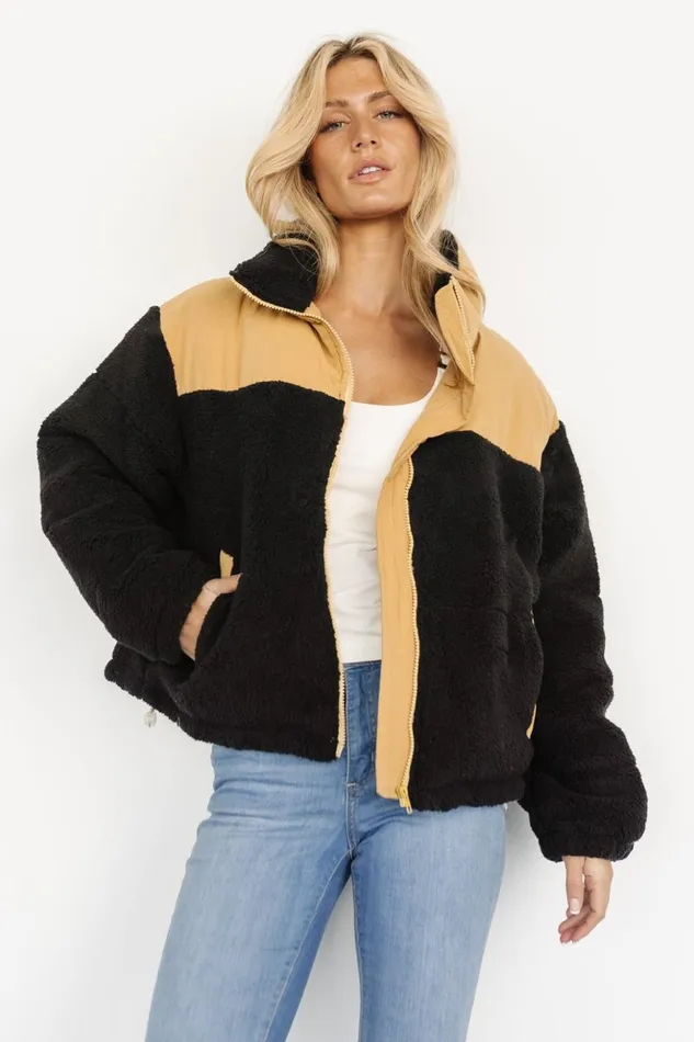 Baltic Born Outerwear Weekender Sherpa Puffer Jacket Khaki Black 8211 Women